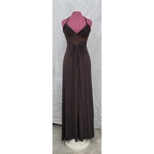 NWT Sky S Crochet Brown Tropical Club Halter Dress 113808